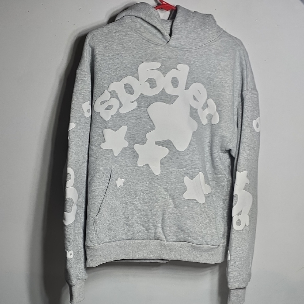 Light Gray Crewneck Hoodie with White Star Graphics